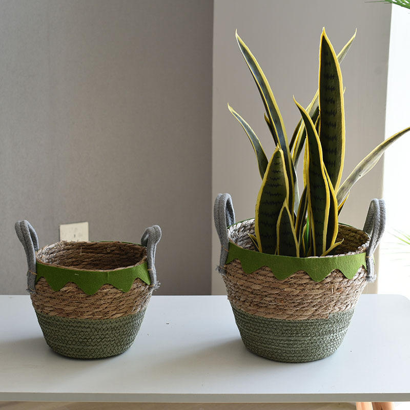 草编花盆编织植物盆栽鲜花手柄海草创意纯手工 家礼品工艺品植物
