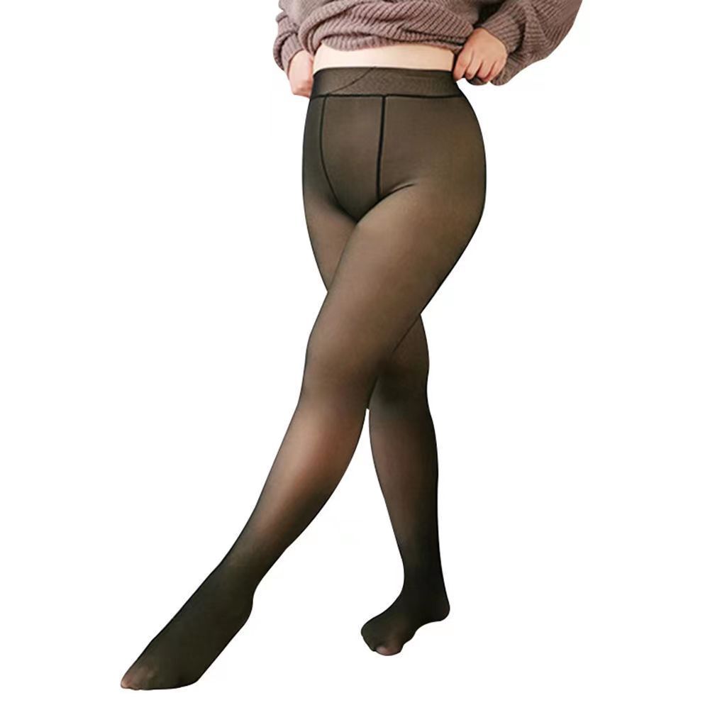 Plus Size Breathable Leggings One Seamless Leggings Fleece-lined Thick Fake Transparent Pantyhose with Gussets on Both Sides Stockings for Women Winter