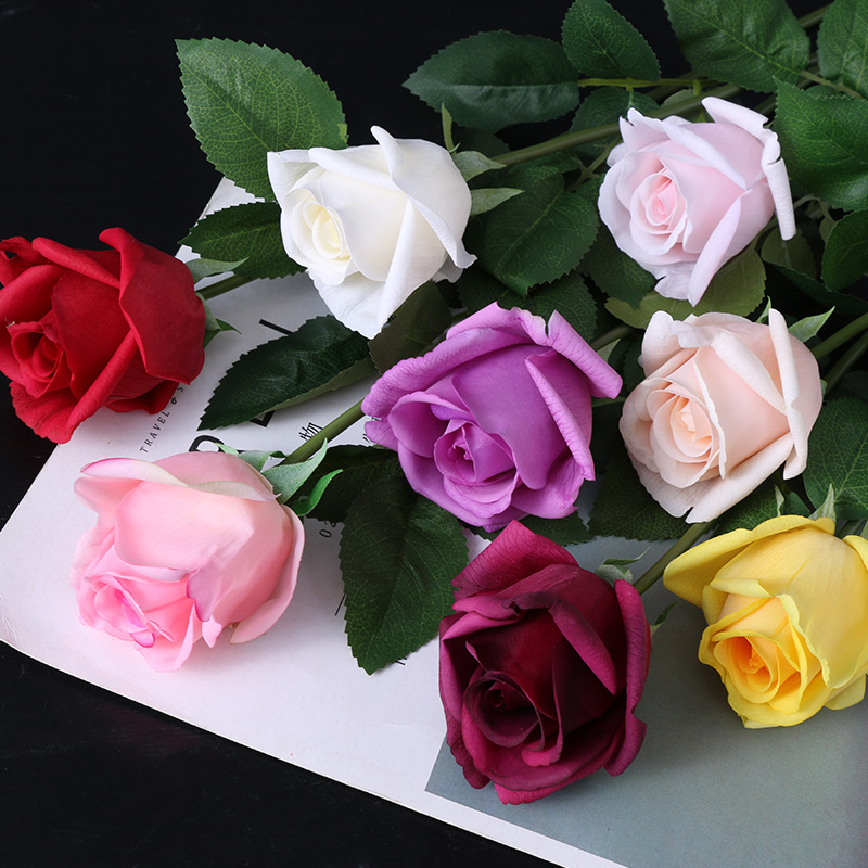 Factory in Stock Moist Feeling Single Rose Artificial Flower Valentine's Day Rose Bouquet Wedding Home Furnishing Ornamental Flower