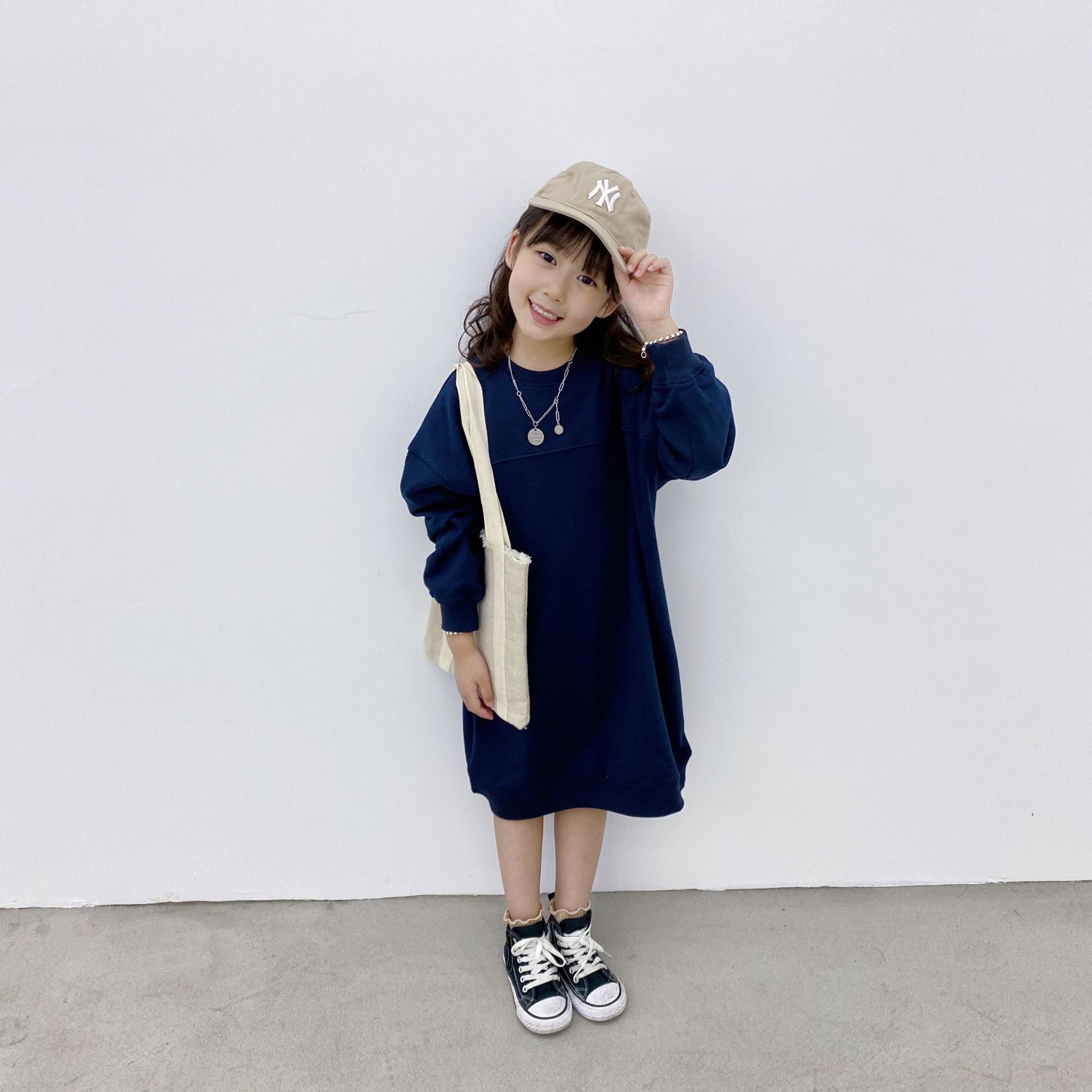 bobokids 2021秋冬童装日系设计感女童卫衣裙后背印花亲子连衣裙