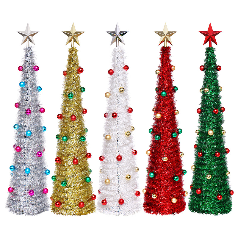 Cross-Border New Christmas Decorations Retractable Folding Wool Tops Christmas Tree Set Christmas Decoration Ornaments