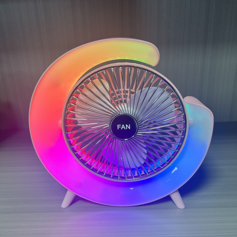 Cross Mirror Electric Fan Desktop Loop Ambience Light USB Charging Horse Running Light Fan Mini Fan Moon Fan