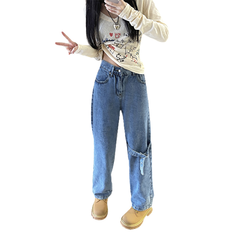 2023 Autumn Jeans Straight Loose Internet Hot High Waist Slimming Retro Design Sense Wide Leg Daddy Pants Ins Fashion