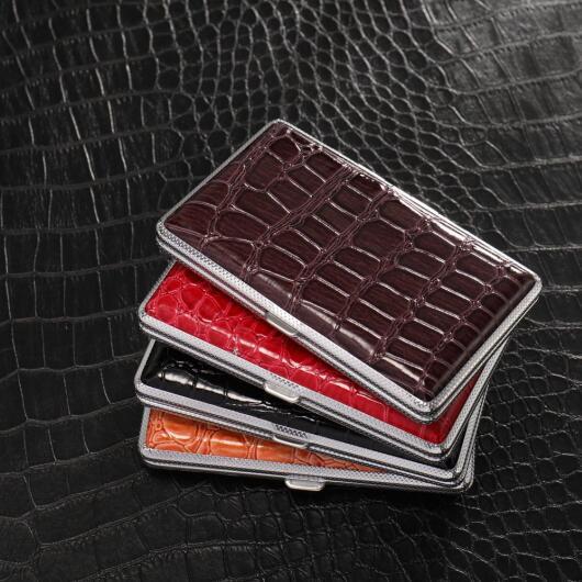 New 5.5mm Fine Counts Lengthened Cigarette Case 20 Pcs Fashion Metal Leather Ultra-Thin Flip Source Factory Wholesale