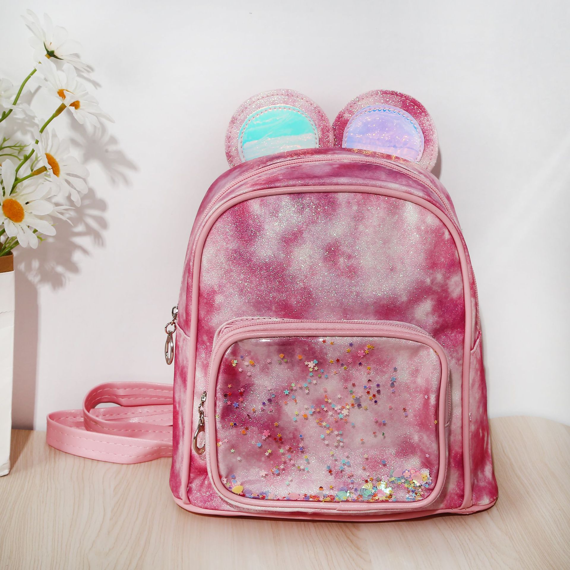 Cross-Border Gradient Starry Sky Large-Capacity Backpack Student Cartoon Rats Ears Quicksand Schoolbag Teenage Leisure Backpack