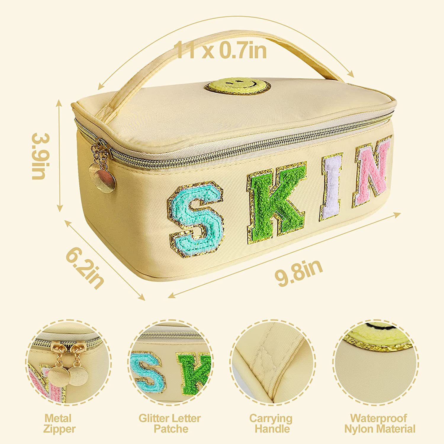 Factory Direct Sales Nylon Waterproof Cosmetic Bag Large Capacity Wash Bag Letter Embroidery Fitness Cosmetics Storage Bag