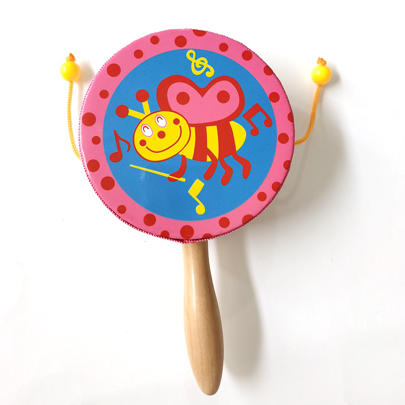 传统木质聚酯鼓面手摇鼓婴幼儿玩具卡通拨浪鼓批发