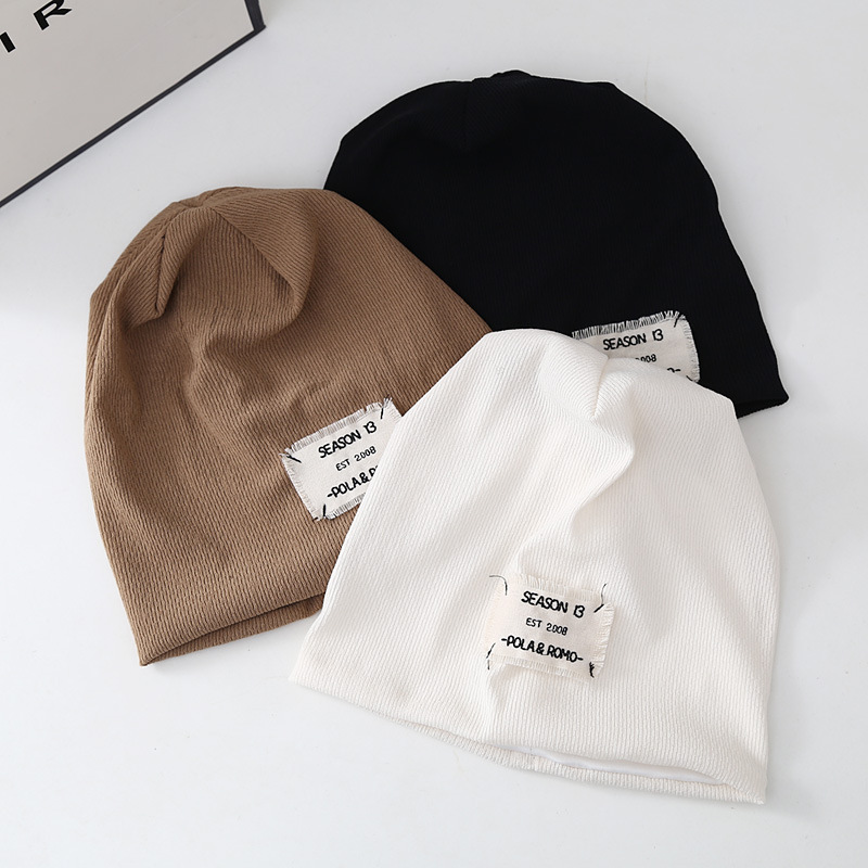 pile hat spring and autumn embroidered patch hat korean style knitted wool hat thin japanese style all-match closed toe cold hat wholesale