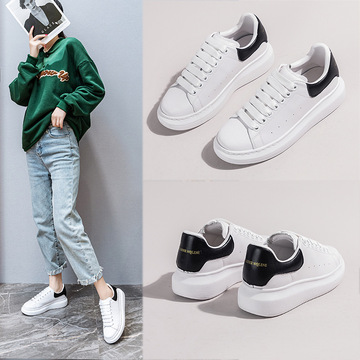 麦昆小白鞋女2024春季新款松糕厚底头层牛皮休闲开学季学生板鞋