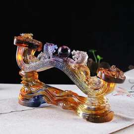 双龙戏珠琉璃如意摆件玻璃艺术品中式风格客厅装饰送国外客户礼品