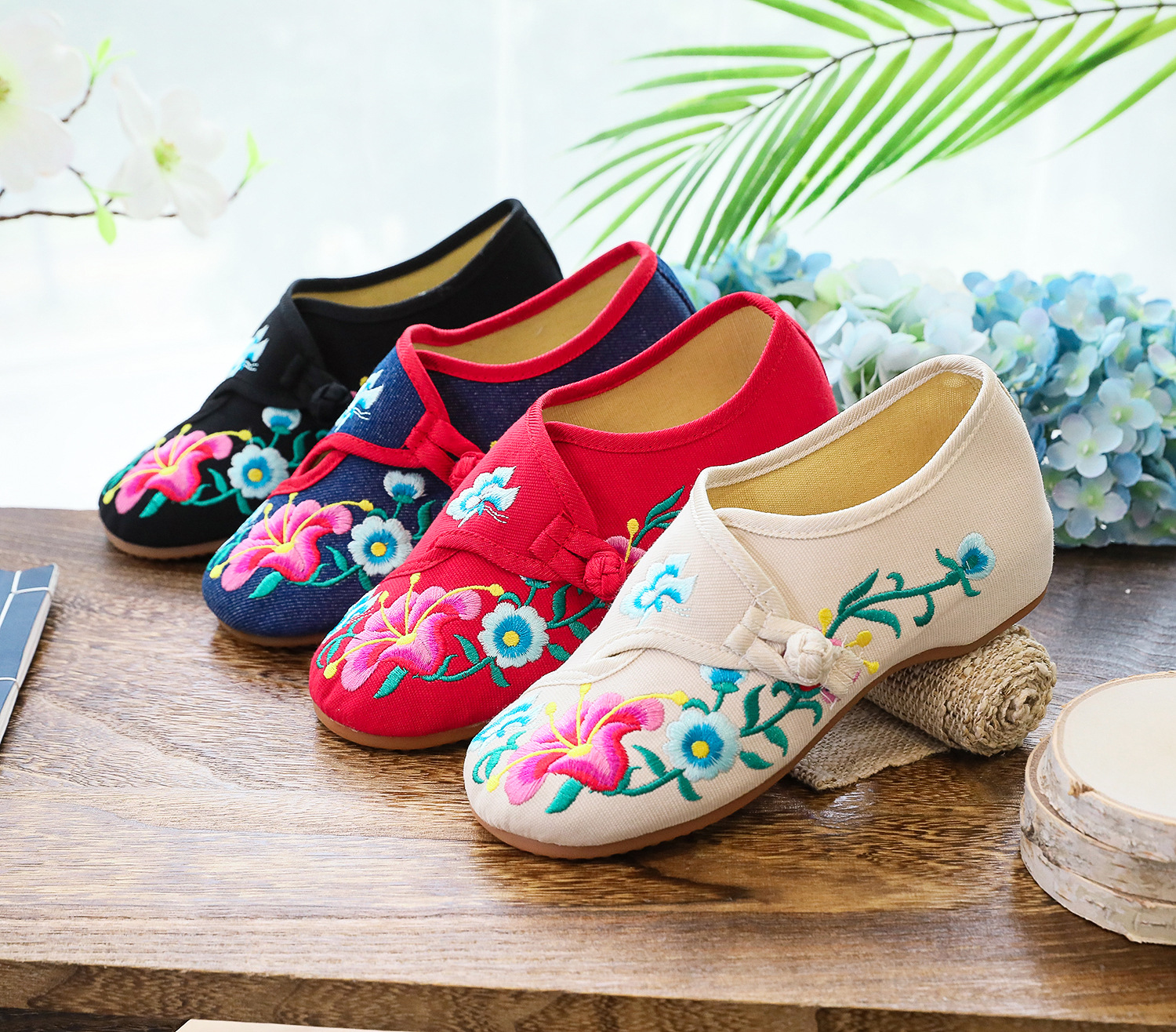【朝颜花】牵牛花喇叭花刺绣花朵圆头春秋季女鞋单鞋帆布绣花布鞋