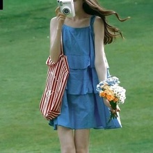 夏季韩系小众绝美设计绑带蛋糕复古甜美时尚别致吊带连衣裙