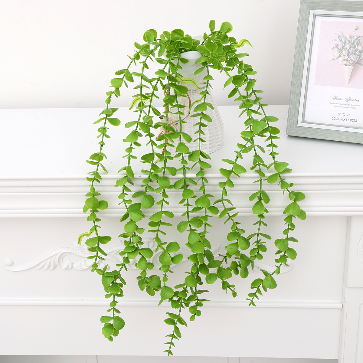 New Simulation 9 Fork Rattan Eucalyptus American Green Wall Hanging Plant Combined Green Plants Home Decorative Plastic Flower