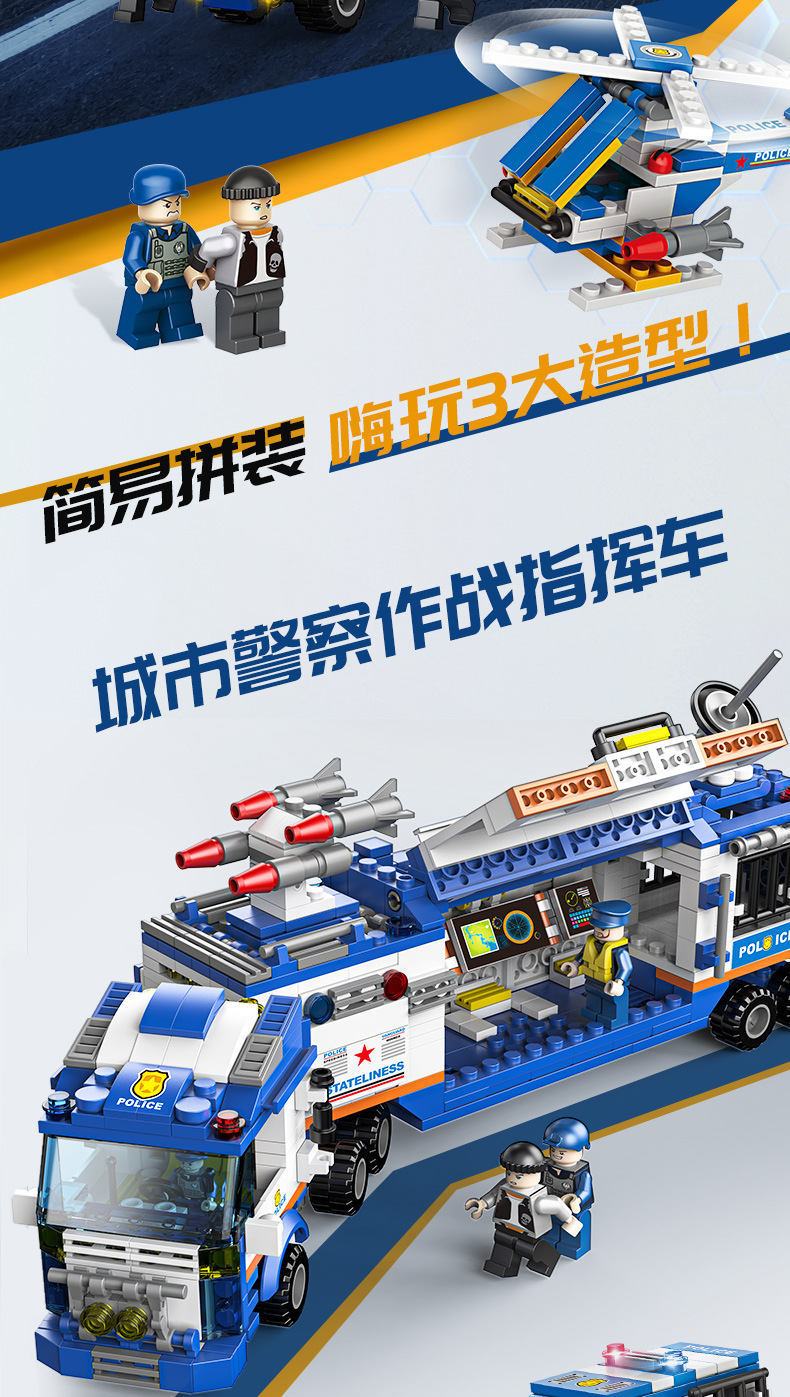 品兴警察指挥车变形机器人儿童拼装拼插玩具兼容乐高积木6男孩