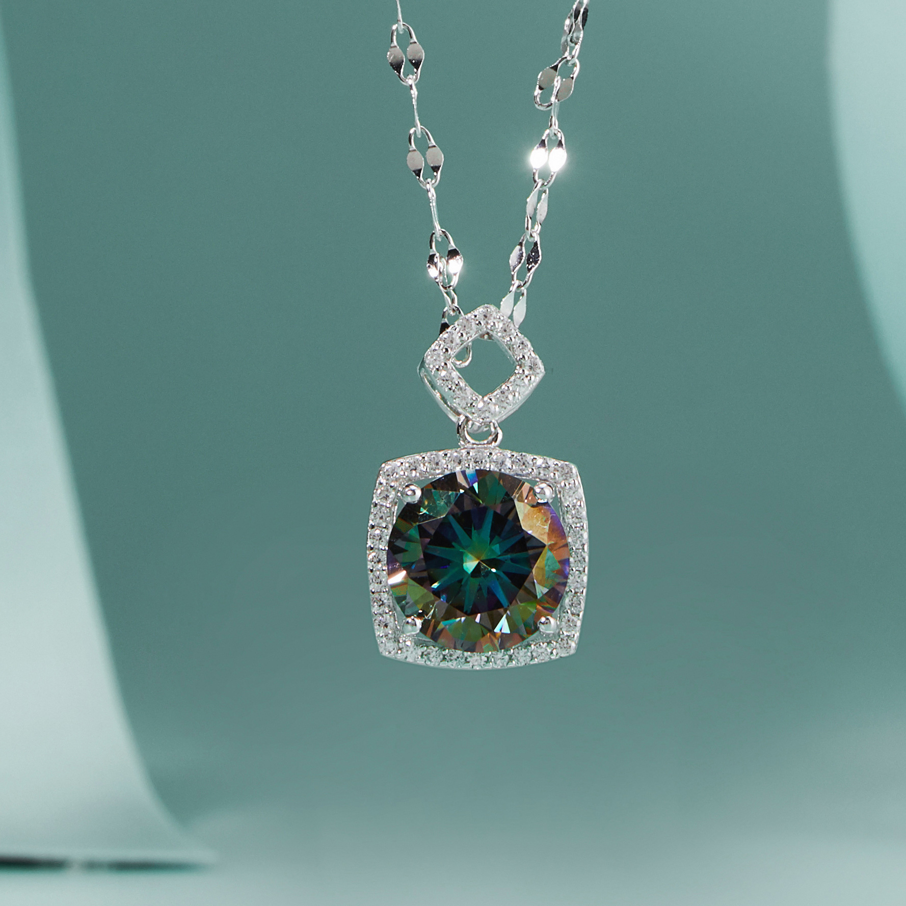 2024热销通体闪亮925纯银项链彩色莫桑钻3克拉精致手工轻奢气质潮