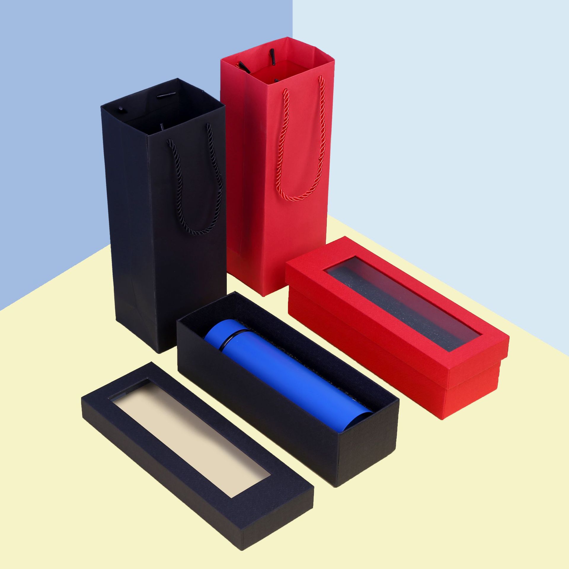 新款新年保温杯礼盒袋子两件套 冬季优选精美简约水杯开窗礼品盒