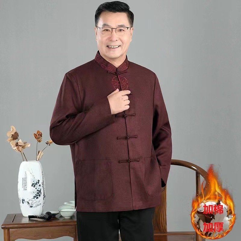 唐装男秋冬棉服外套中老年爸爸装套装中国风男装老人衣服爷爷冬装
