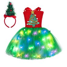 圣诞节儿童服装LED圣诞树裙欧美女童连衣裙套装发光tutu裙表演服
