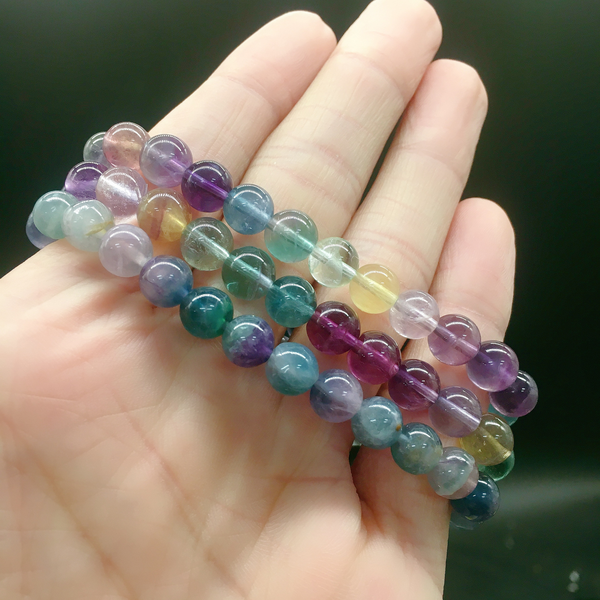 新款纯天然彩萤石圆珠手链厂家直销 多尺寸 彩虹萤石 超低价