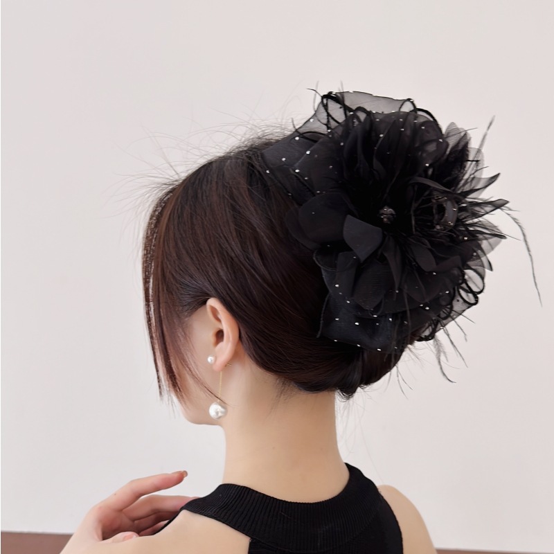 Double-Sided Starry Bow Feather Grip Back Head Large Shark Clip Princess Head Hair Display Hair Accessories for Women