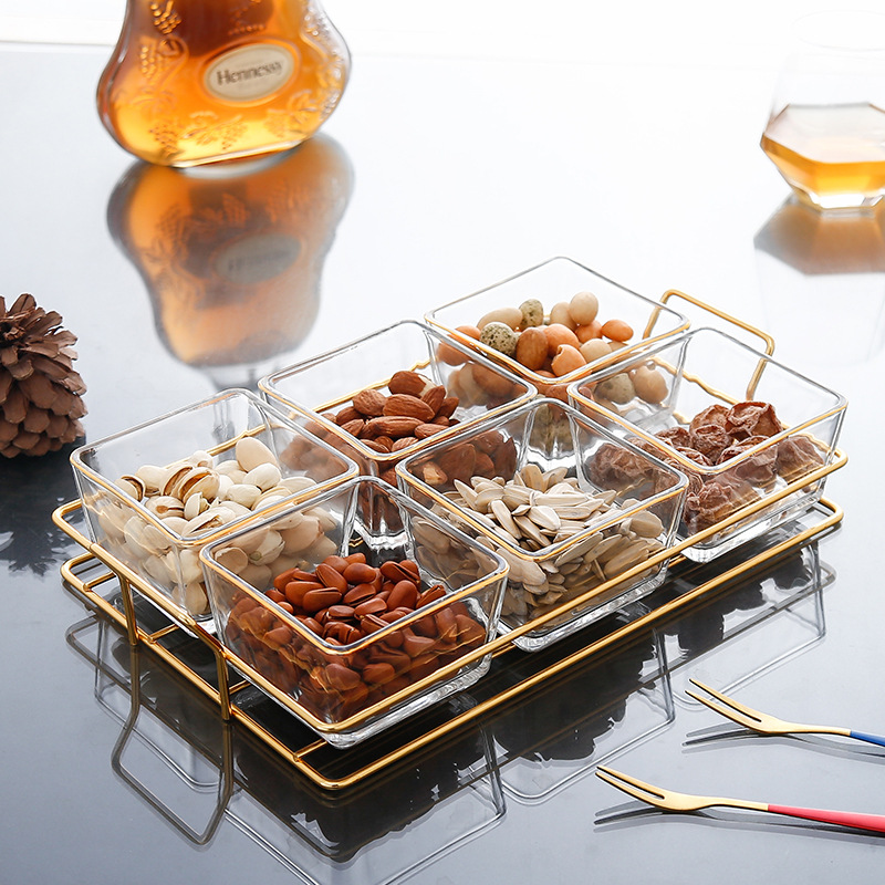 酒吧玻璃果盘子干果分格盘家用轻奢水果拼盘零食点心盘ktv小吃盘