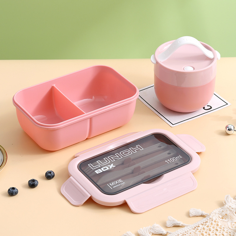Cross-Border Cutlery Bento Box Microwave Oven Heating Single-Layer Compartment Plastic Lunch Box Food Grade Portable Student Lunch Box