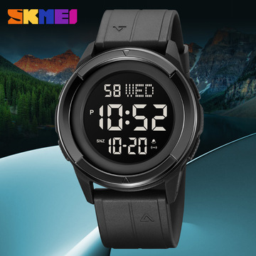 时刻美多功能双时间简约数显电子手表时尚青年运动防水胶带电子表