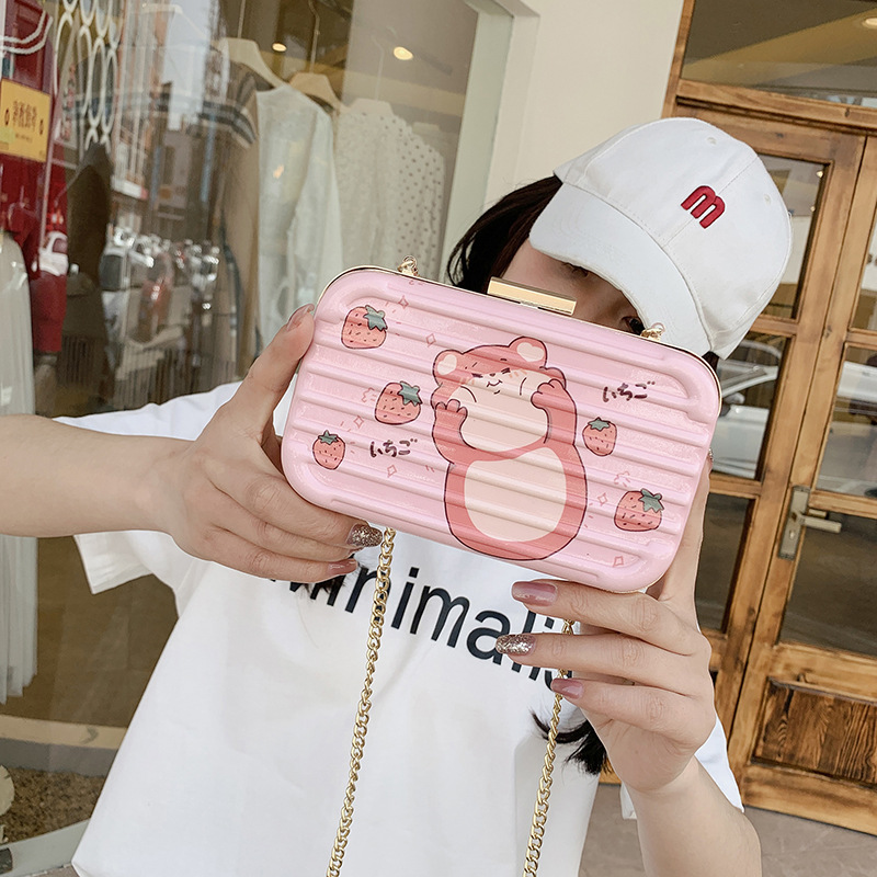 Cartoon Bag Women's 2023 Summer New Small Square Bag Korean Style Fashion Inkjet Box Bag Girl Chain Small Shoulder Bag