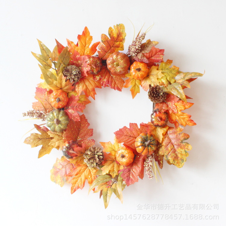 DSEN 2021 Cross-Border E-Commerce Amazon Autumn Color Thanksgiving Harvest Festival Pumpkin Sorghum Maple Leaf Glitter Vine Ring Garland