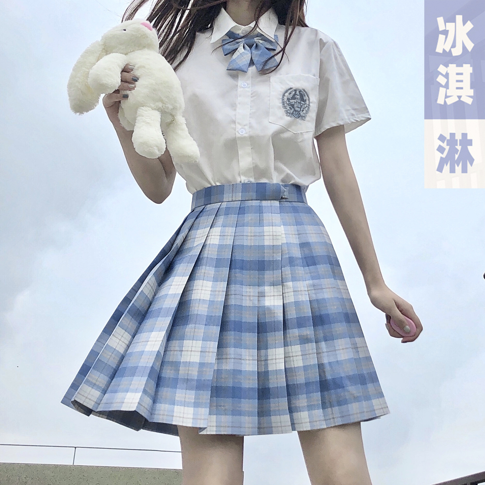 825好质量夏季冰淇淋jk制服裙时尚诱人百褶裙学院风中牌格子短裙