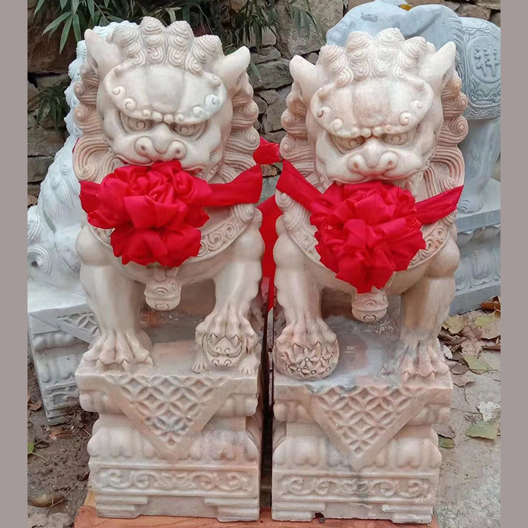 石雕狮子青石晚霞红一对看门石狮工厂门口雕塑 汉白玉石狮子