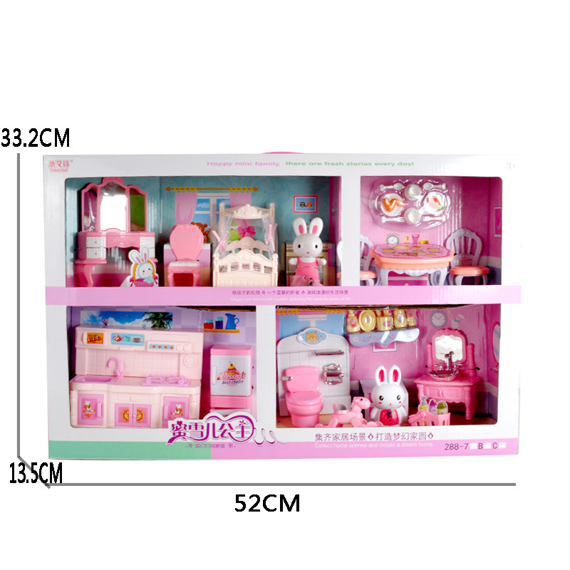 Children's Educational Toy Set Pink Rabbit Simulation Play House Toy Mini Kitchenware Bathroom Girl Gift