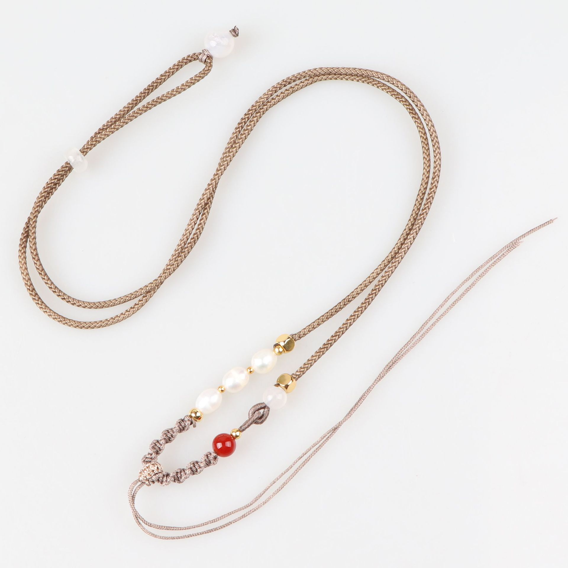 5mm珍珠吊坠细绳水晶挂脖项链简约百搭diy可调节手工编织绳