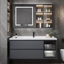 浴室柜陶瓷一体盆套装卫生间洗脸盆柜组合洗漱台实木轻奢智能镜