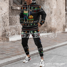 外贸2022春秋季男休闲运动套装连帽长袖卫衣3D圣诞节系列时尚套装