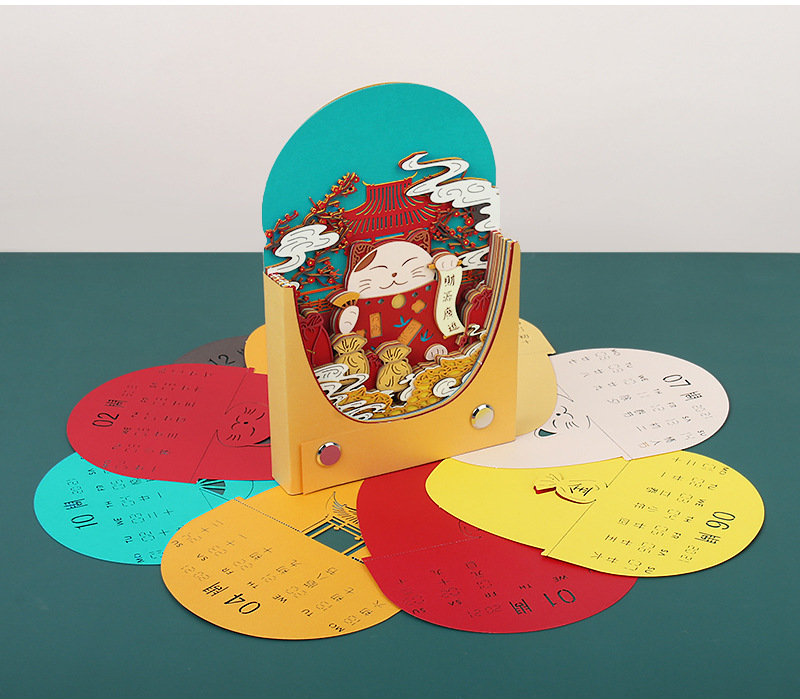 2021牛年礼品卡通招财猫3d便签本定制 3d纸雕彩色便签纸实用礼物