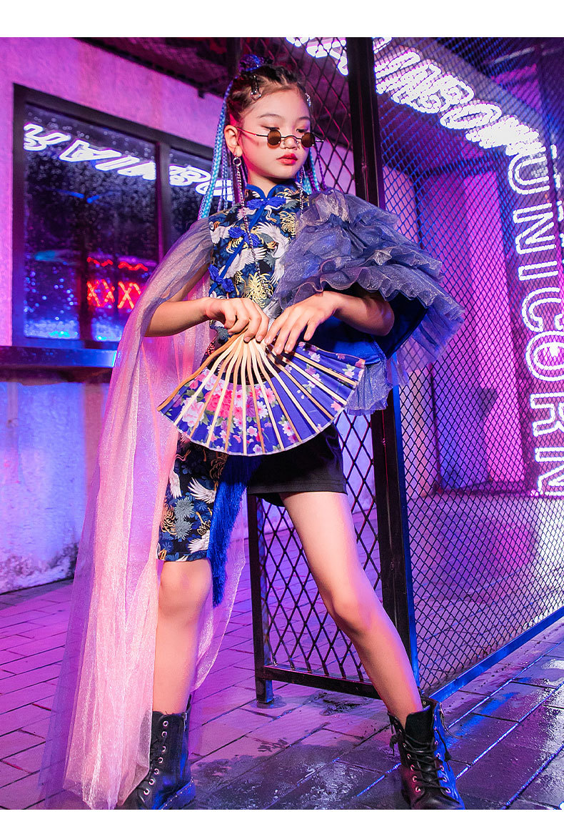 中国风女童国潮走秀潮装儿童模特t台套装走秀礼服时装演出服童装