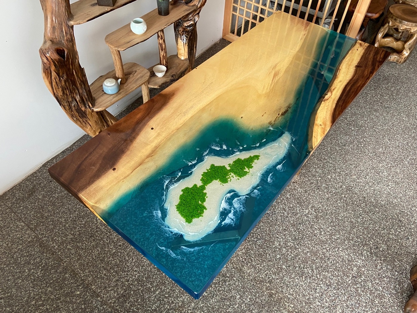 环氧河流树脂大板桌现代茶桌书桌透明桌办公桌酒店客栈民宿接待桌