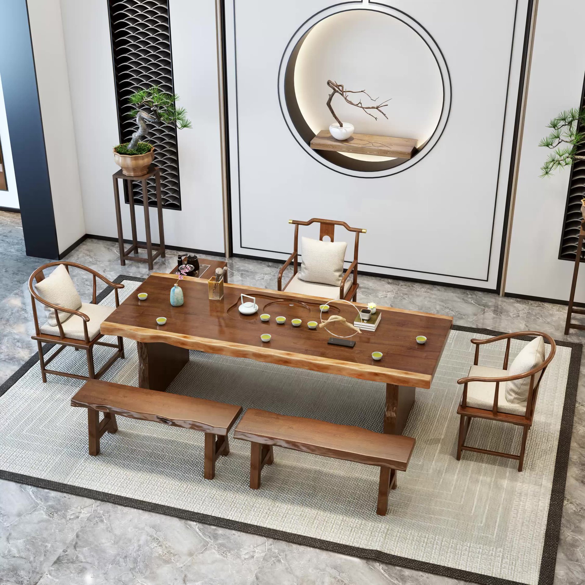 新中式茶台大板茶桌椅组合木质功夫泡茶桌子茶盘禅意茶几茶海