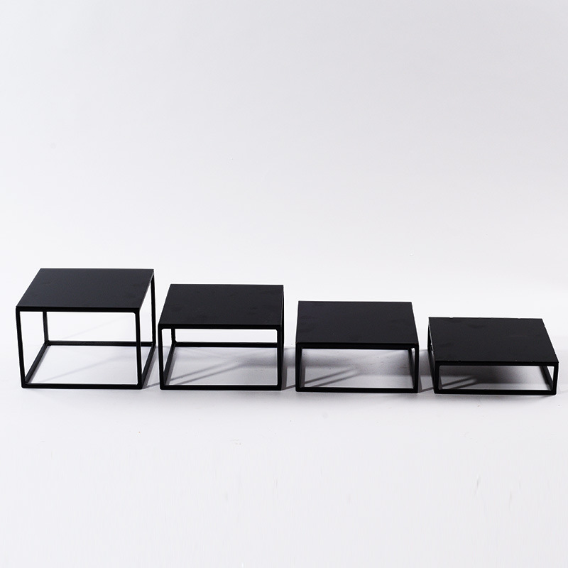 黑色烤漆金属底座花艺盆景方形铁艺托底座现代艺术品雕塑摆件