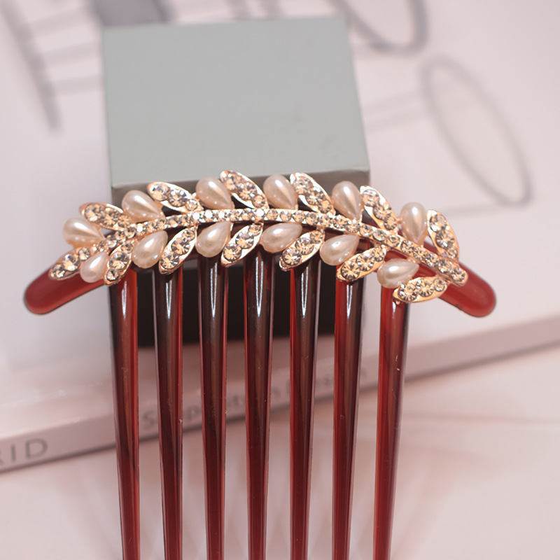 Peacock Hair Comb Korean Pearl Seven-Tooth Hair Comb Updo Rhinestone Women's Back Head Hair Clasp Hair Accessories Headdress Wholesale