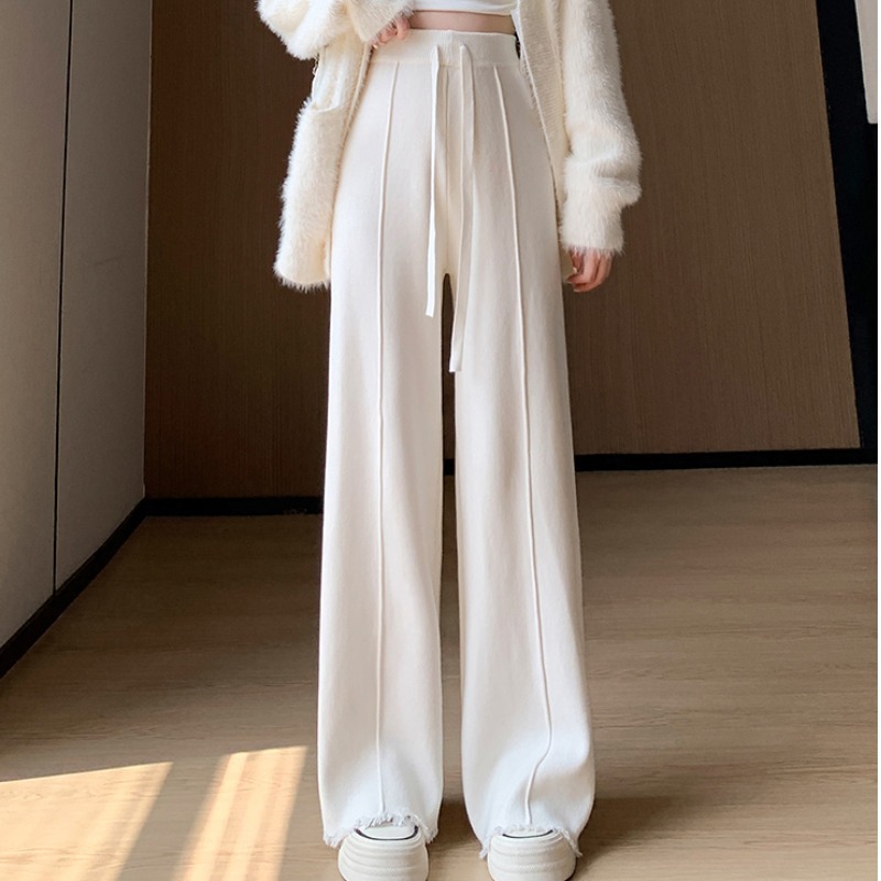 Fashion Fried Street Rose Pink Tassel High Waist Slimming Drooping Straight Pants Women 2023 Autumn and Winter New Loose Casual Pants Women