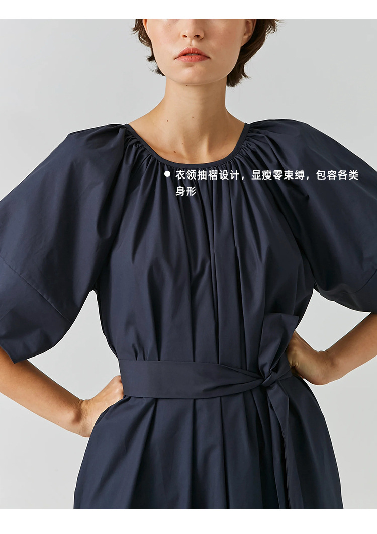 温柔风腰带连衣裙夏季新款收腰气质优雅显瘦抽褶宽松大码系带裙子