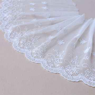 宽边牛奶丝蕾丝花边绣花水溶刺绣小花朵花边窗帘网纱纺织服装辅料-阿