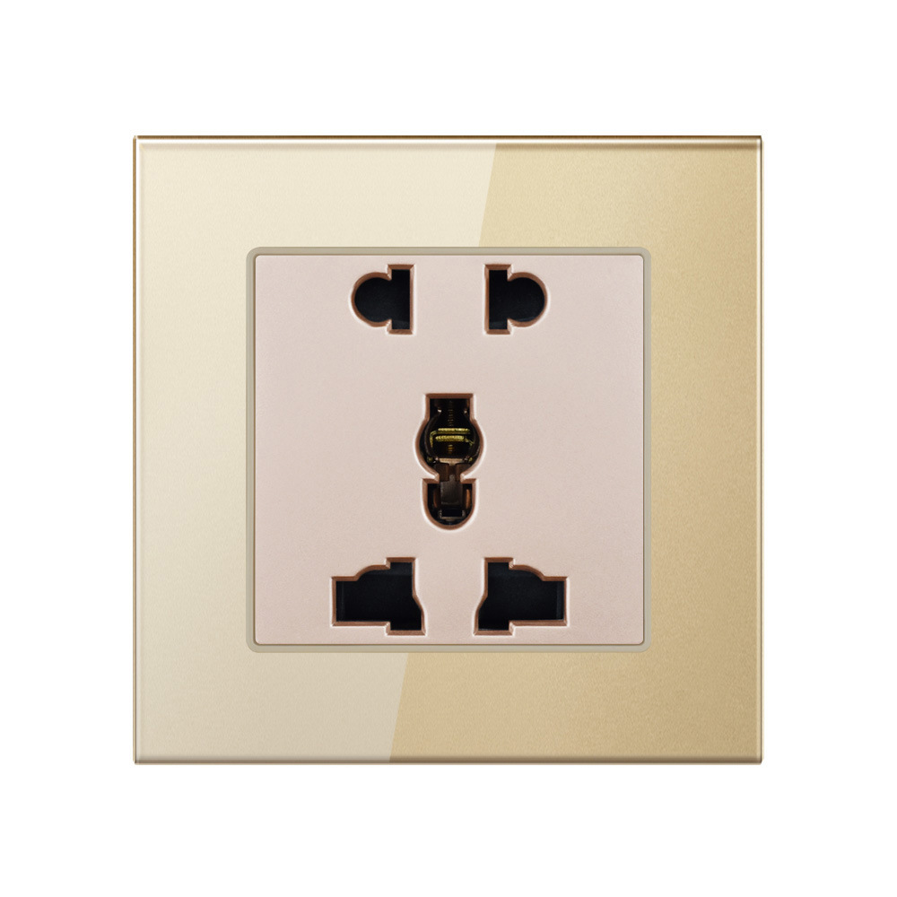 86型英式多功能五孔墙壁电源插座国际英标二三孔通用钢化玻璃面板