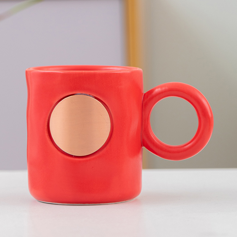 Ceramic Coffee Cup Copper Sheet Copper Seal Laser Engraving Cup Office Tea Infuser Mug Ceramic Cup Logo