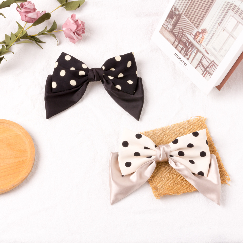 韩版缎面双层蝴蝶结发夹网红波点手工发卡头饰高级感女顶夹弹簧夹