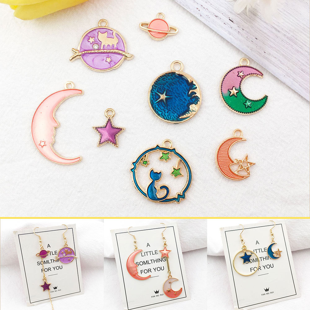 1 Moon Starry Star Five-Pointed Star Drop Oil Alloy Pendant Factory Pin DIY Earrings Necklace Accessories