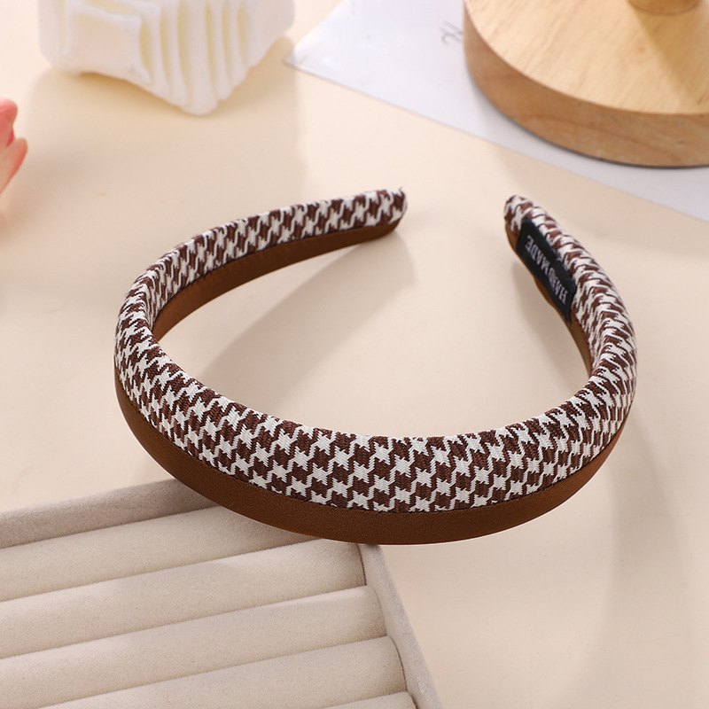 2024 New High-Grade Classic Style Headband Women's Korean-Style Simple Houndstooth Hair Accessories Temperament Wild Hairware