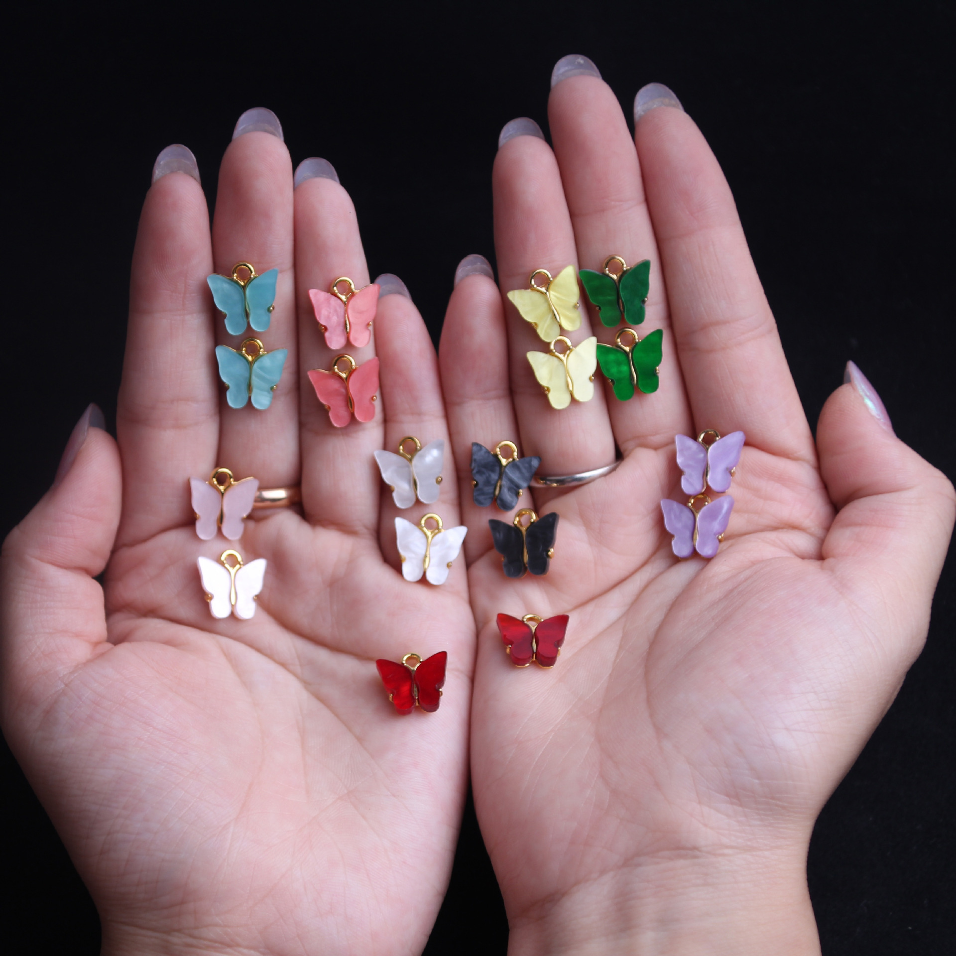 Cross-Border Alloy Acrylic Color Butterfly Small Pendant Diy Jewelry Accessories Material Necklace Earrings Material Pendant